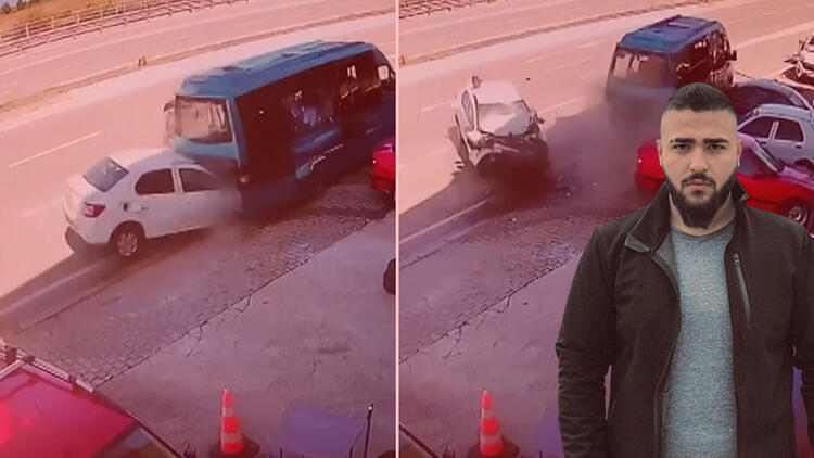 Minibüse çarpan otomobilin sürücüsü öldü; kaza anı kamerada