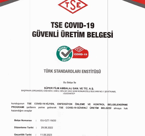 TSE Covıd-19 Güvenli Üretim Belgesi