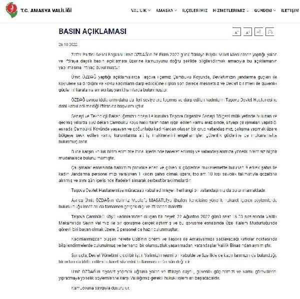 Amasya Valiliği: Ümit Özdağ’ın iddiaları yalan ve iftira