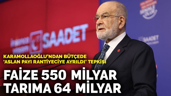 Karamollaoğlu'ndan bütçede 'aslan payı rantiyeciye ayrıldı' tepkisi: Faize 550 milyar, tarıma 64 milyar