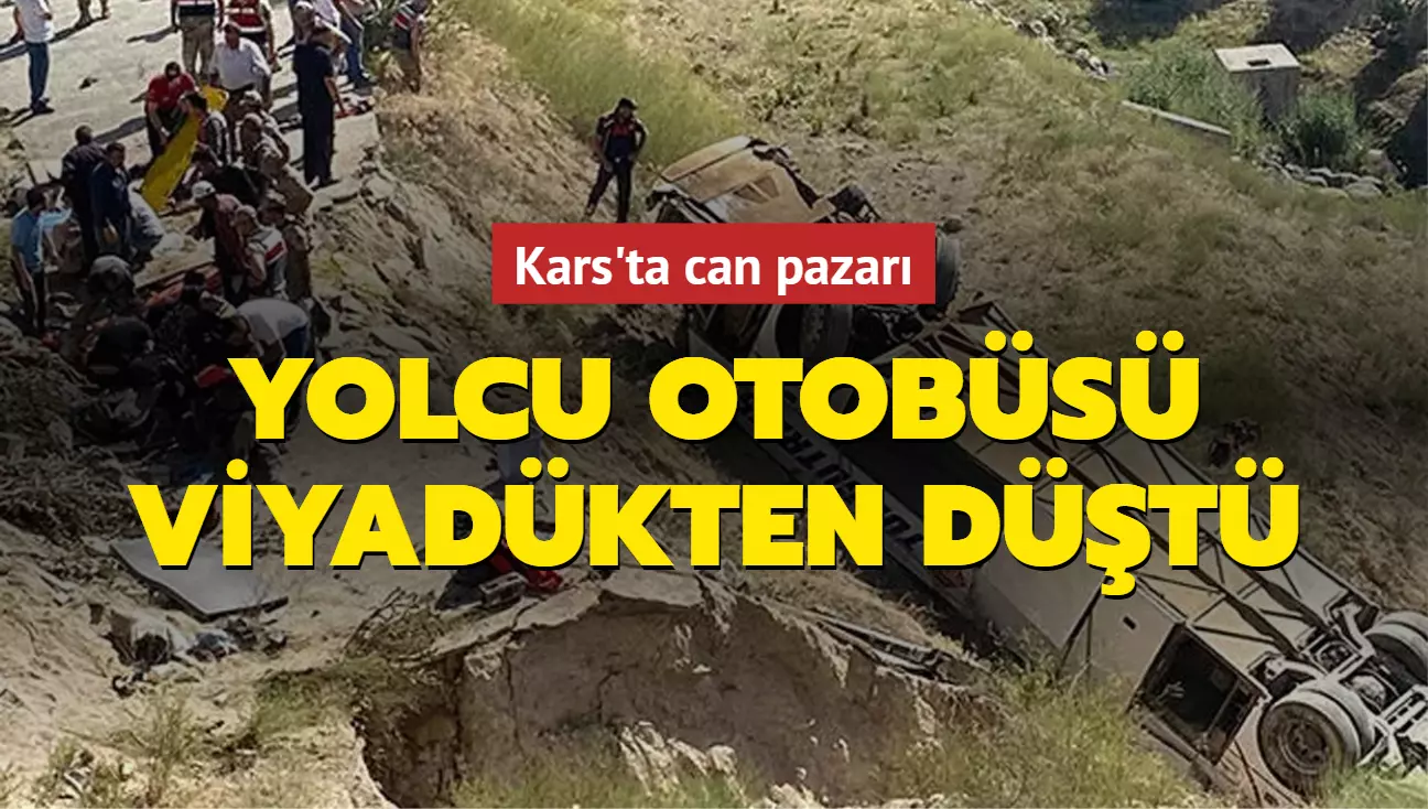 Kars'ta yolcu otobüsü viyadükten düştü