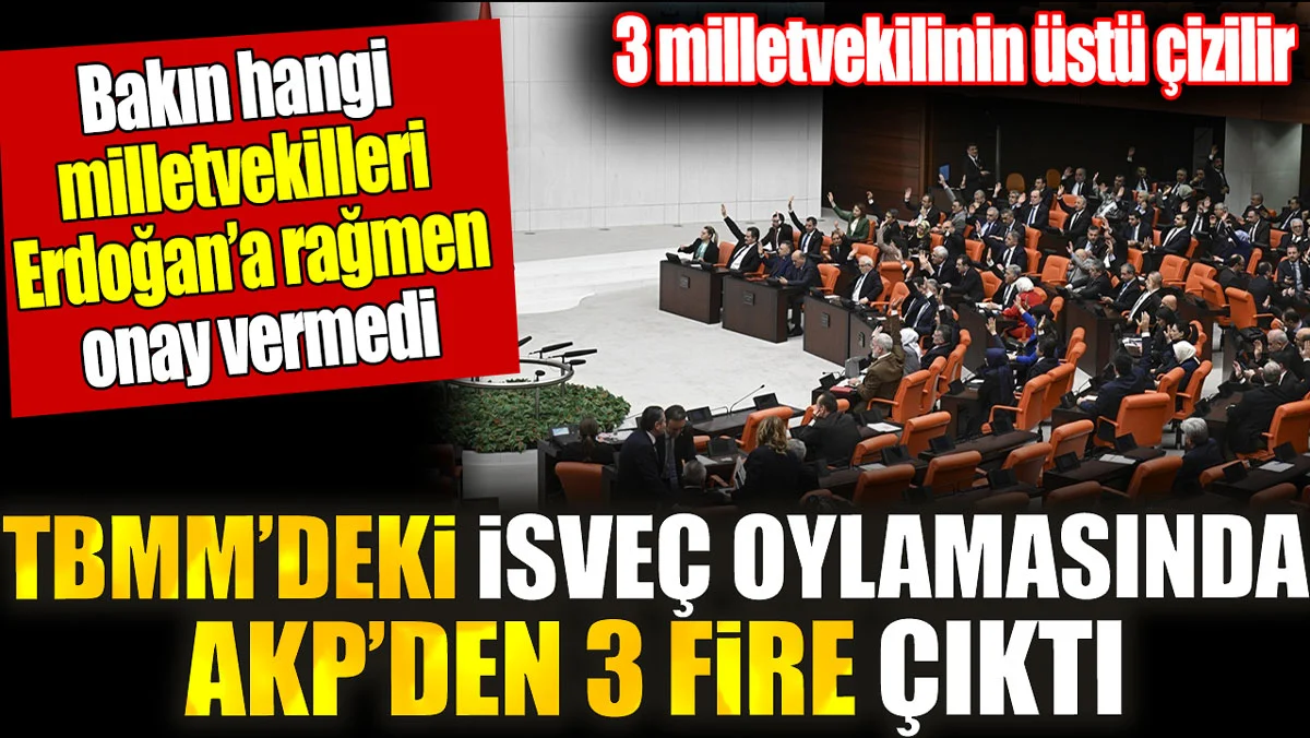 TBMM’deki İsveç oylamasında AKP’den 3 fire çıktı. Bakın hangi milletvekilleri Erdoğan'a rağmen onay vermedi