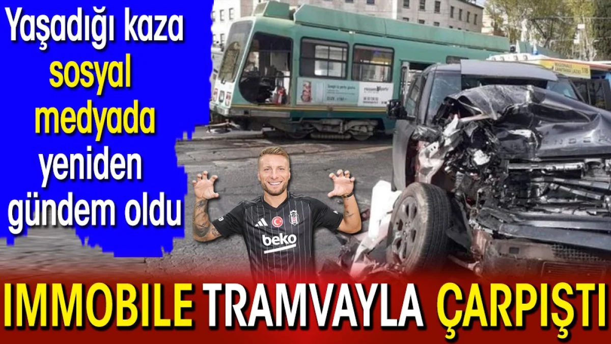 Immobile tramvayla çarpıştı. Paramparça olan arabadan sağ çıktı