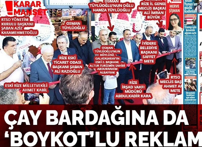 Çay bardağına da 'boykot'lu reklam
