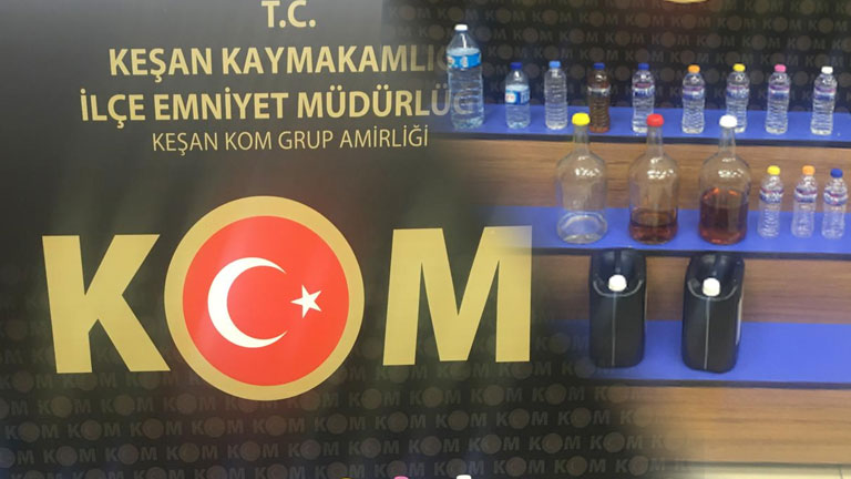 Edirne Keşan'da litrelerce sahte içki ele geçirildi