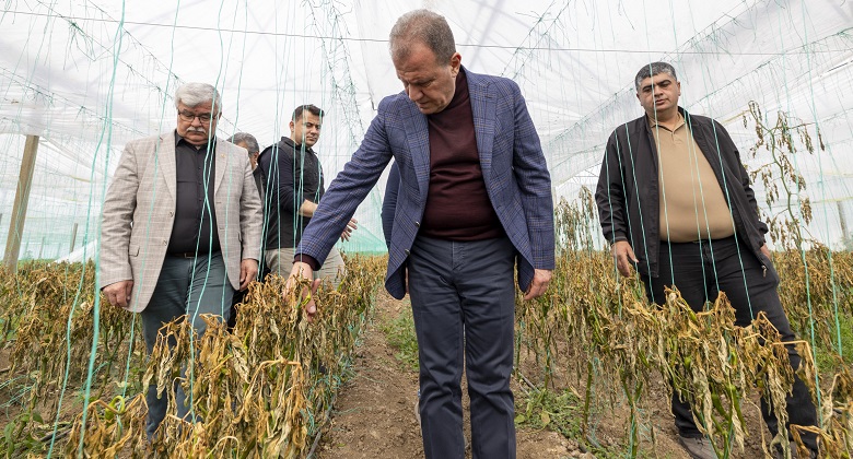 Mersin Büyükşehir Belediye Başkanı Seçer, zirai don afetinden etkilenen çiftçilerle bir araya geldi