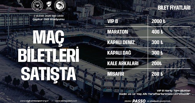  Çaykur Rizespor – Beyoğlu Yeni Çarşı Kupa Maçının Biletleri Satışta